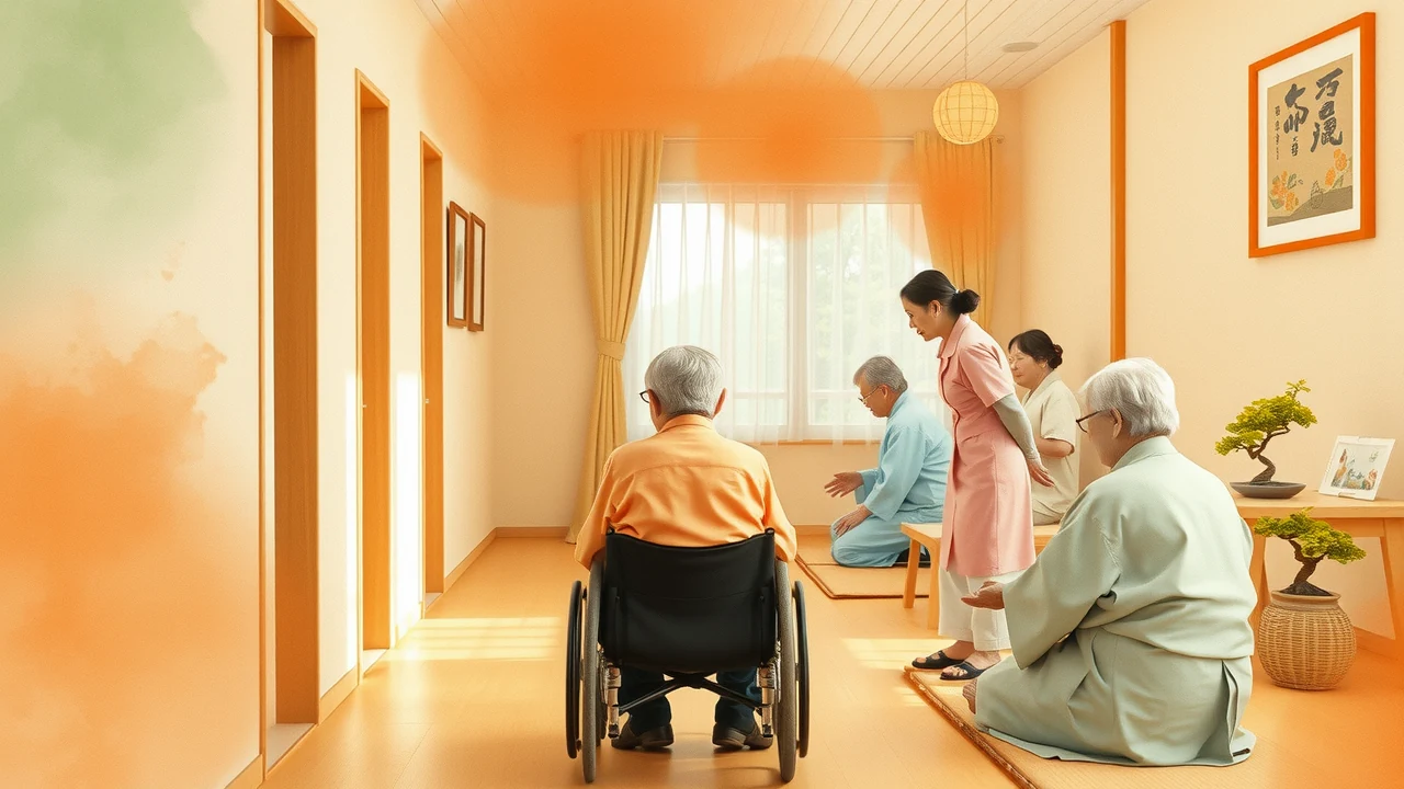 スタッフが高齢者と笑顔で交流している場面