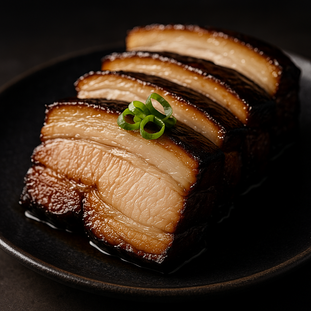 チャーシューと味玉が浮かぶ濃厚スープのアップ