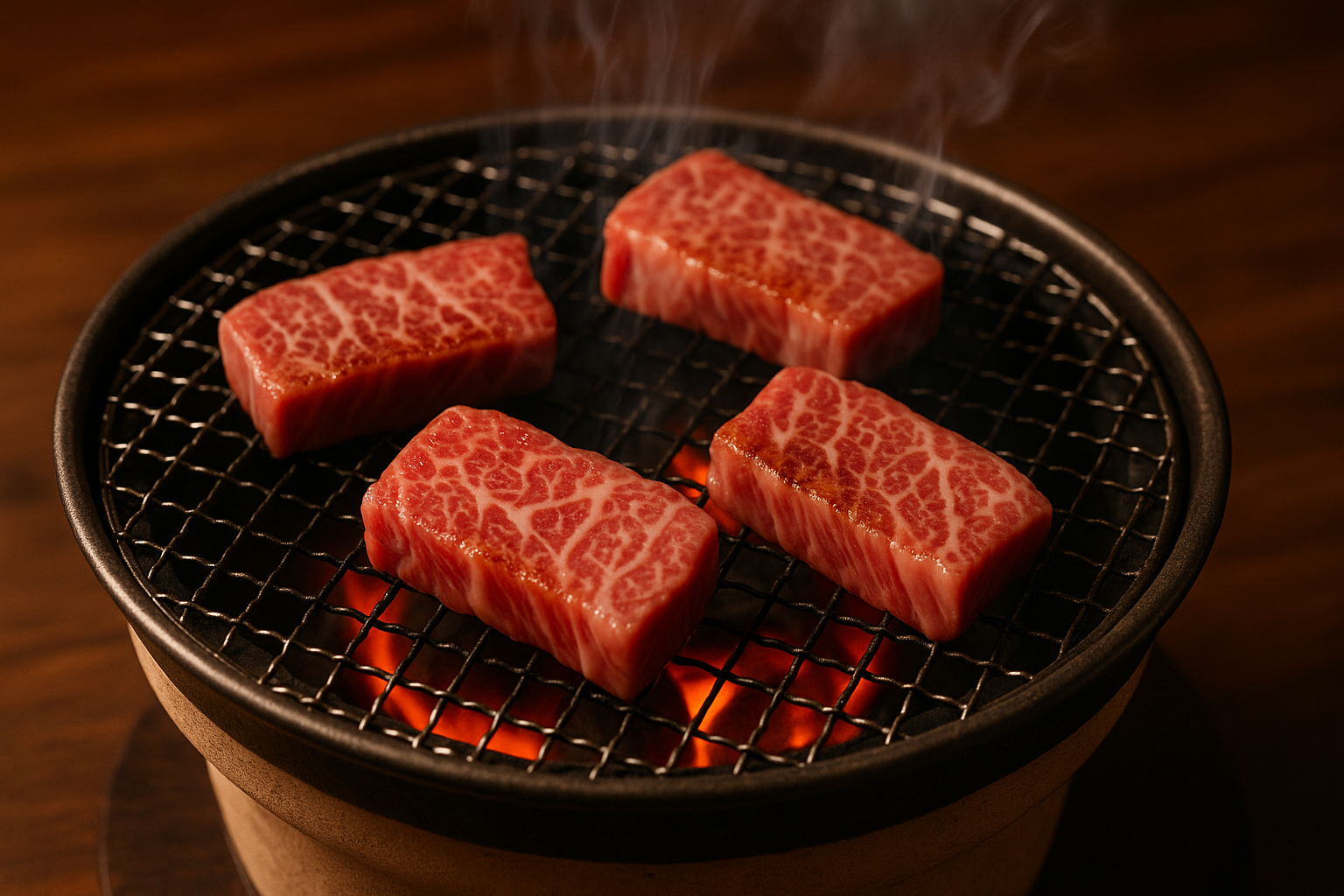 炎の上がる炭火と肉