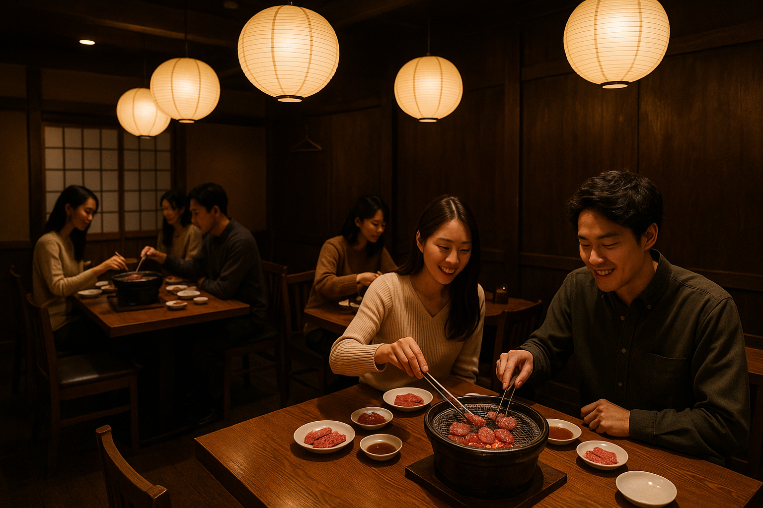 店内の七輪と肉